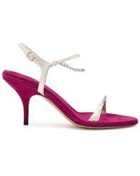 Chloé - Zia 80 Crystal-Embellished Velvet And Metallic Leather Sandals - Lyst
