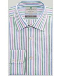 Harvie & Hudson - Blue And Green Stripe Button Cuff Classic Fit Shirt - Lyst