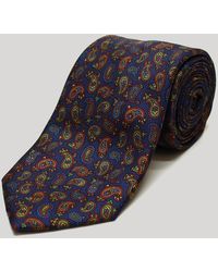 Harvie & Hudson Navy Small Paisley Printed Silk Hank in Blue for Men Mens Accessories Scarves and mufflers 