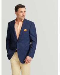 Harvie & Hudson - Navy Semi Plain Wool And Linen Jacket - Lyst