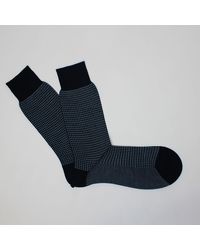 Harvie & Hudson - Navy Houndstooth Wool Socks - Lyst