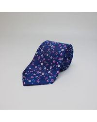 Harvie & Hudson - Navy Floral Printed Silk Tie - Lyst