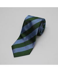 Harvie & Hudson - Green And Sky Blue Stripe Woven Silk Tie - Lyst