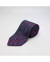 Harvie & Hudson - Navy And Red Large Floral Woven Silk Tie - Lyst