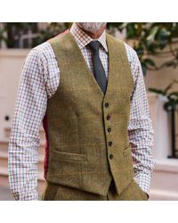 Harvie & Hudson - Olive Green Check Wool Waistcoat - Lyst