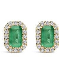 Haus of Brilliance - 10K 5X3Mm Emerald-Cut Emerald And 1/7 Cttw Diamond Halo Octagonal Stud Earrings (I-J Color, I1-I2 Clarity) - Lyst
