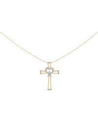 Haus of Brilliance - 14K Plated .925 Sterling 1/6 Cttw Diamond Interlocking Heart And Ribbon Cross Pendant Necklace (H-I Color, I2-I3 Clarity) - Lyst