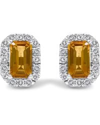 Haus of Brilliance - 10K 5X3Mm Emerald-Cut Citrine And 1/7 Cttw Diamond Halo Octagonal Stud Earrings (I-J Color, I1-I2 Clarity) - Lyst
