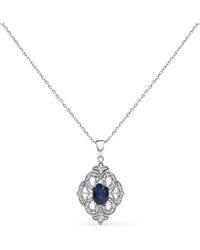 Haus of Brilliance - 925 Sterling 7X5 Mm Oval Sapphire And Diamond Accent Art Deco Style Shield Shaped 18" Pendant Necklace (I-J Color, I3 Clarity) - Lyst