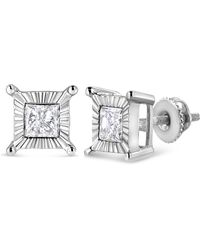 Haus of Brilliance - 925 Sterling 1.0 Cttw Miracle Set Princess-Cut Diamond Solitaire Stud Earrings (H-I Color, I2-I3 Clarity) - Lyst