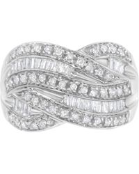 Haus of Brilliance - 925 Sterling 1.0 Cttw Channel Set Alternating Round And Baguette Diamond Cross-Over Bypass Ring Band (I-J Color, I2-I3 Clarity) - Lyst