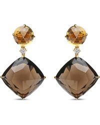 Haus of Brilliance - 18K 1/5 Cttw Diamond With Round Citrine And 25Mm Cushion Cut Smoky Quartz Gemstone Dangle Earring (G-H Color, Si1-Si2 Clarity) - Lyst