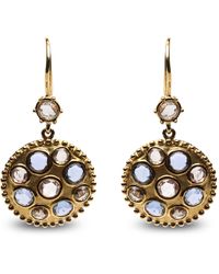Haus of Brilliance - 18K 1 2/3 Cttw Diamond And Sapphire Bezel Set Gemstone Cluster Medallion Dangle Earrings And G-H Color, Si1-Si2 Clarity) - Lyst