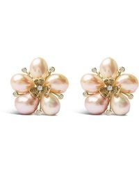 Haus of Brilliance - 18K 3/8 Cttw Diamond And Freshwater Pearl Blossom Stud Earrings - Lyst