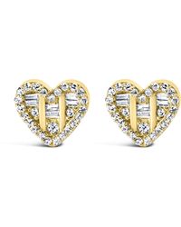 Haus of Brilliance - 14K Plated .925 Sterling 1/2 Cttw Round And Baguette Diamond Composite Heart Shaped Stud Earring (I-J Color, Si2-I1 Clarity) - Lyst