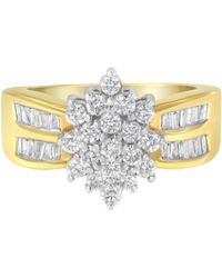 Haus of Brilliance - 10K 1.0 Cttw Round & Baguette Cut Diamond Floral Cluster Double-Channel Flared Band Statement Ring (H-I Color, Si2-I1 Clarity) - Lyst
