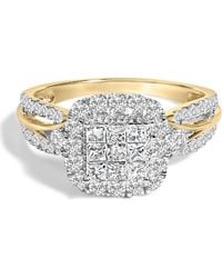 Haus of Brilliance - 10K 1.0 Cttw Diamond Composite Cushion-Shape Halo 3-Band-Look Engagement Ring (H-I Color, Si1-Si2 Clarity) - Lyst