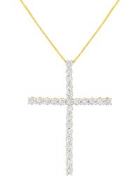 Haus of Brilliance - 10K Plated .925 Sterling 3.0 Cttw Round Shape Diamond 1-1/2" Cross Pendant With Box Chain Necklace (J-K Color, I2-I3 Clarity) - Lyst