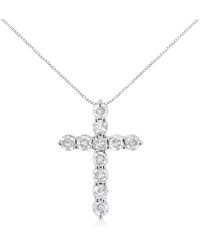 Haus of Brilliance - 925 Sterling 1.0 Cttw Prong Set Round-Cut Diamond Cross 18" Pendant Necklace (I-J Color, I2-I3 Clarity) - Lyst
