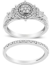 Haus of Brilliance - 925 Sterling 1/3 Cttw Diamond 7 Stone Cluster And Halo Engagement Ring And Wedding Band Set (I-J Color, I1-I2 Clarity) - Lyst