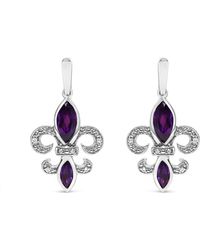 Haus of Brilliance - 925 Sterling Marquise Cut Amethyst And Diamond Accent Fleur De Lis Dangle Stud Earrings (H-I Color, Si1-Si2 Clarity) - Lyst
