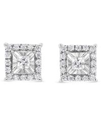 Haus of Brilliance - 925 Sterling 1/4 Cttw Princess And Round Cut Diamond Halo Stud Earrings (I-J Color, I2-I3 Clarity) - Lyst
