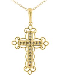 Haus of Brilliance - 10K Flashed .925 Sterling 1/4 Cttw Champagne Diamond Filigree Cross Pendant Necklace (K-L Color, I1-I2 Clarity) - Lyst