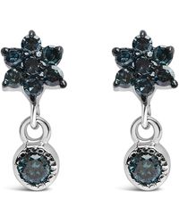 Haus of Brilliance - 925 Sterling 1/10 Cttw Diamond Star Stud With Bezel Drop Dangle Earrings Color, I2-I3 Clarity) - Lyst