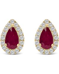 Haus of Brilliance - 10K 5X3 Mm Pear-Cut Ruby And 1/7 Cttw Diamond Halo Stud Earrings (I-J Color, I1-I2 Clarity) - Lyst