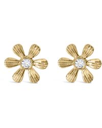 Haus of Brilliance - 10K Bezel Set Diamond Accent Hammered Finish Floral Stud Earrings (I-J Color, I1-I2 Clarity) - Lyst