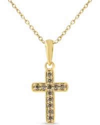 Haus of Brilliance - 10K Flashed .925 Sterling 1/4 Cttw Champagne Diamond Cross Pendant Necklace (K-L Color, I1-I2 Clarity) - Lyst