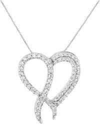Haus of Brilliance - 925 Sterling 1 Cttw Diamond Heart And Ribbon 18" Pendant Necklace (I-J Clarity, I2-I3 Color) - Lyst