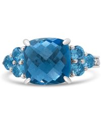 Haus of Brilliance - 18K 10Mm Cushion Shaped Topaz And 1/6 Cttw Diamond 3 Stone Style Ring (F-G Color, Vs1-Vs2 Clarity) - Lyst