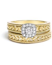 Haus of Brilliance - 14K Plated .925 Sterling 1/5 Cttw Diamond Halo And Milgrain Finish Engagement Ring Bridal Set (I-J Color I3 Clarity) - Lyst