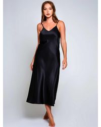 iCollection Victoria Long Satin Nightgown - Black