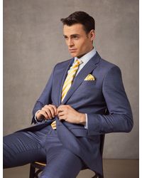 Hawes & Curtis Mid Blue Ombre Plaid Tailored Fit Italian Suit Wool 1913 Collection By Curtis