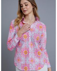 Hawes & Curtis Blue & Pink Paisley Semi Fitted Shirt