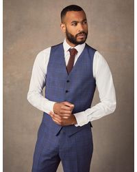 Hawes & Curtis Two Tone Check Slim Fit Waistcoat - Blue