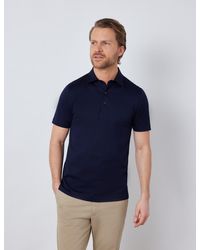 Hawes & Curtis Mercerised Egyptian Cotton Single Jersey Short Sleeve Polo Shirt - Blue