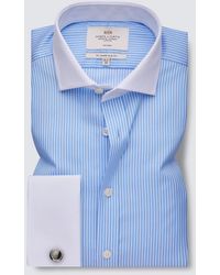 HAWES & CURTIS Mens Blue & White Fine Stripe Slim Fit Shirt French Cuff Easy Iron 
