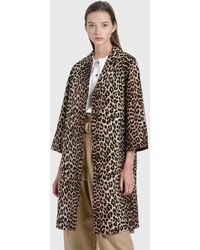 Ganni Linen Canvas Coat - Brown