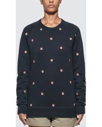 Maison Kitsuné All-over Fox Head Embroidery Sweatshirt - Blue
