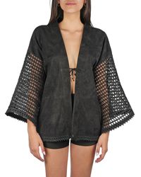 Henry Beguelin - Suede And Crochet Kimono - Lyst