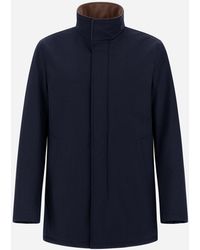 Herno - Mélange Twill And Suede Effect Coat - Lyst