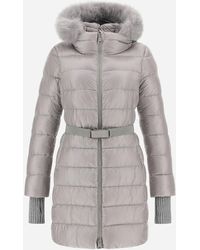 Herno PARKA IN NYLON ULTRALIGHT CON CINTURA E PELLICCIA DI VOLPE - Grigio