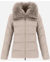 Herno Cashmere And Silk Slim Jacket With Fox Fur - Natural