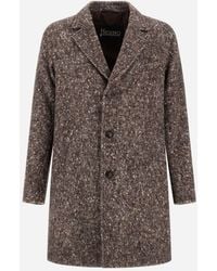 Herno - Alpaca, Wool Herringbone And Suede Effect Coat - Lyst
