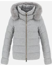 Herno BOMBER IN CASHMERE SETA CON PELLICCIA DI VOLPE - Grigio
