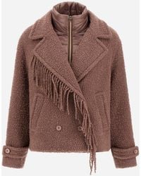 Herno - Teddy Peacoat With Fringes And Nylon Ultralight - Lyst