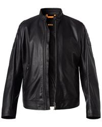 BOSS - Herren Lederjacke Unifarben - Lyst